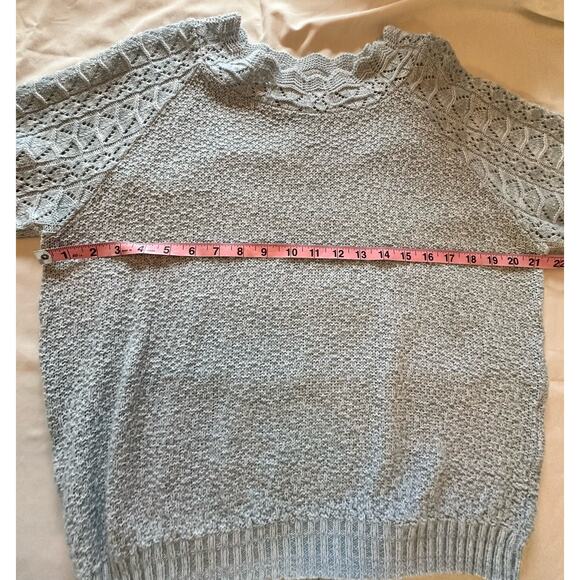 Haband! Powder Blue Short Sleeve Lace Knit Top sz L - Picture 4 of 6